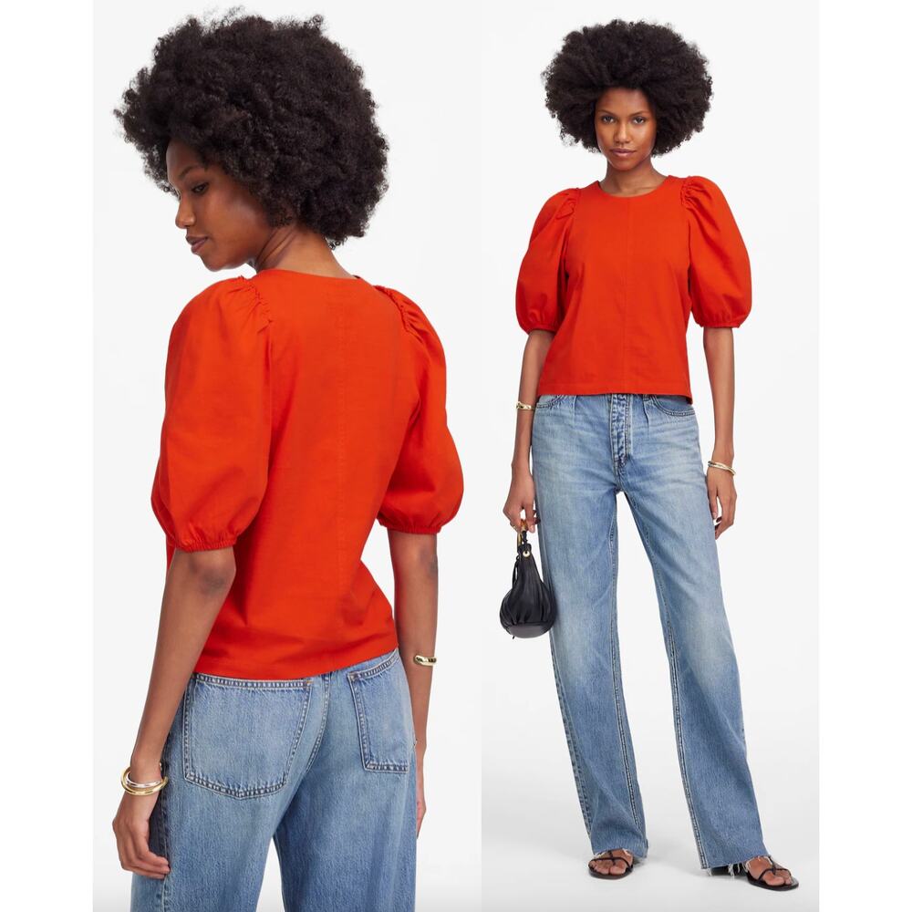 Madewell‎ | NWT Puff-Sleeve Tee in Bright Flame Red | Sz XXS